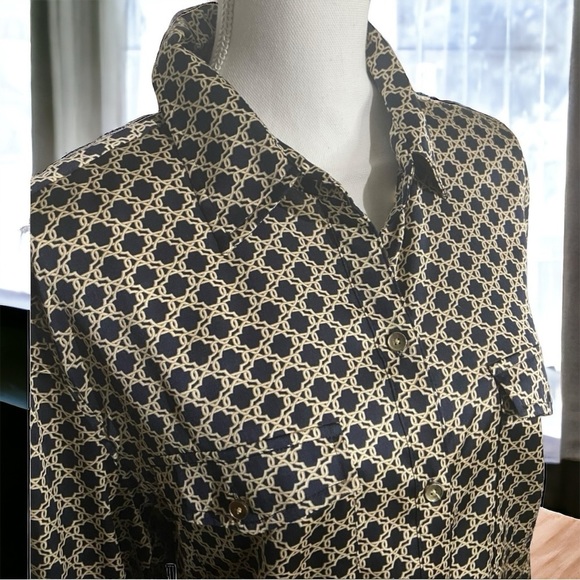 Jones New York Navy & Gold Button-Front Career Top - Picture 6 of 7